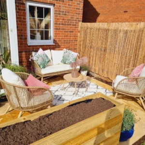 Garden seating area with outdoor furniture